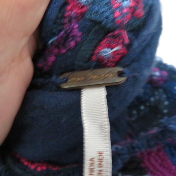 Free People Womens Sz XS Navy Blue Pink In The Flowers Embroidered Swing Dress - Picture 8 of 8